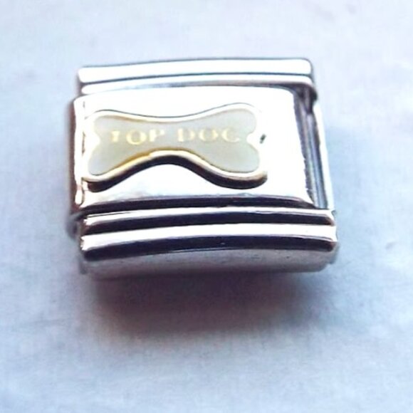 Enamel white bone Top Dog 9mm stainless steel italian charm bracelet link new - Picture 1 of 2